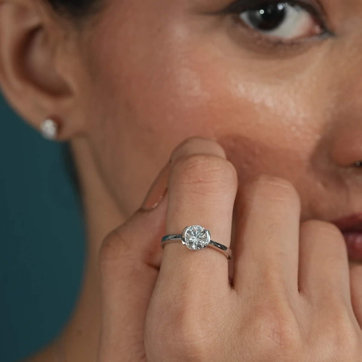 Round Half Bezel Solitaire Diamond Ring