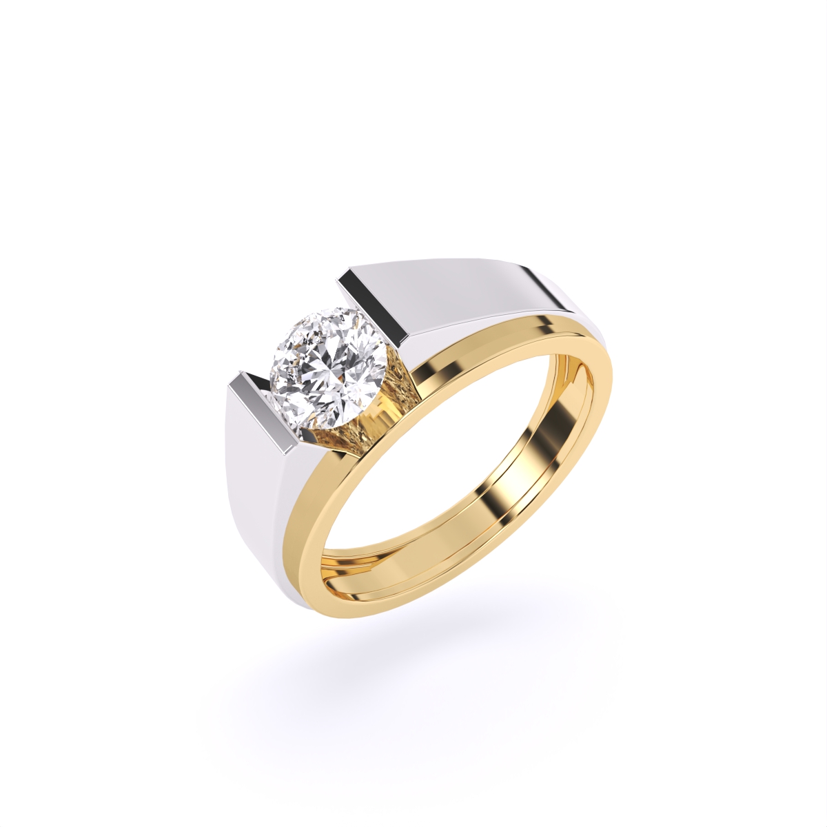 Modern Bezel Setting Men's Two-Tone Lab Diamond Ring