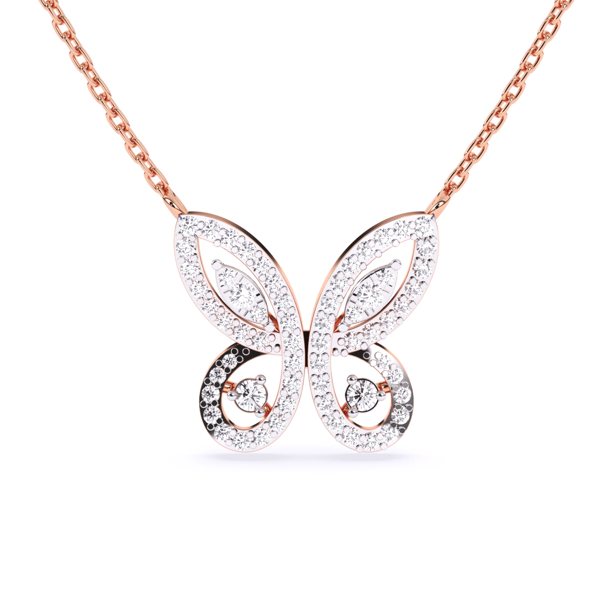 Butterfly rose diamond gold necklace