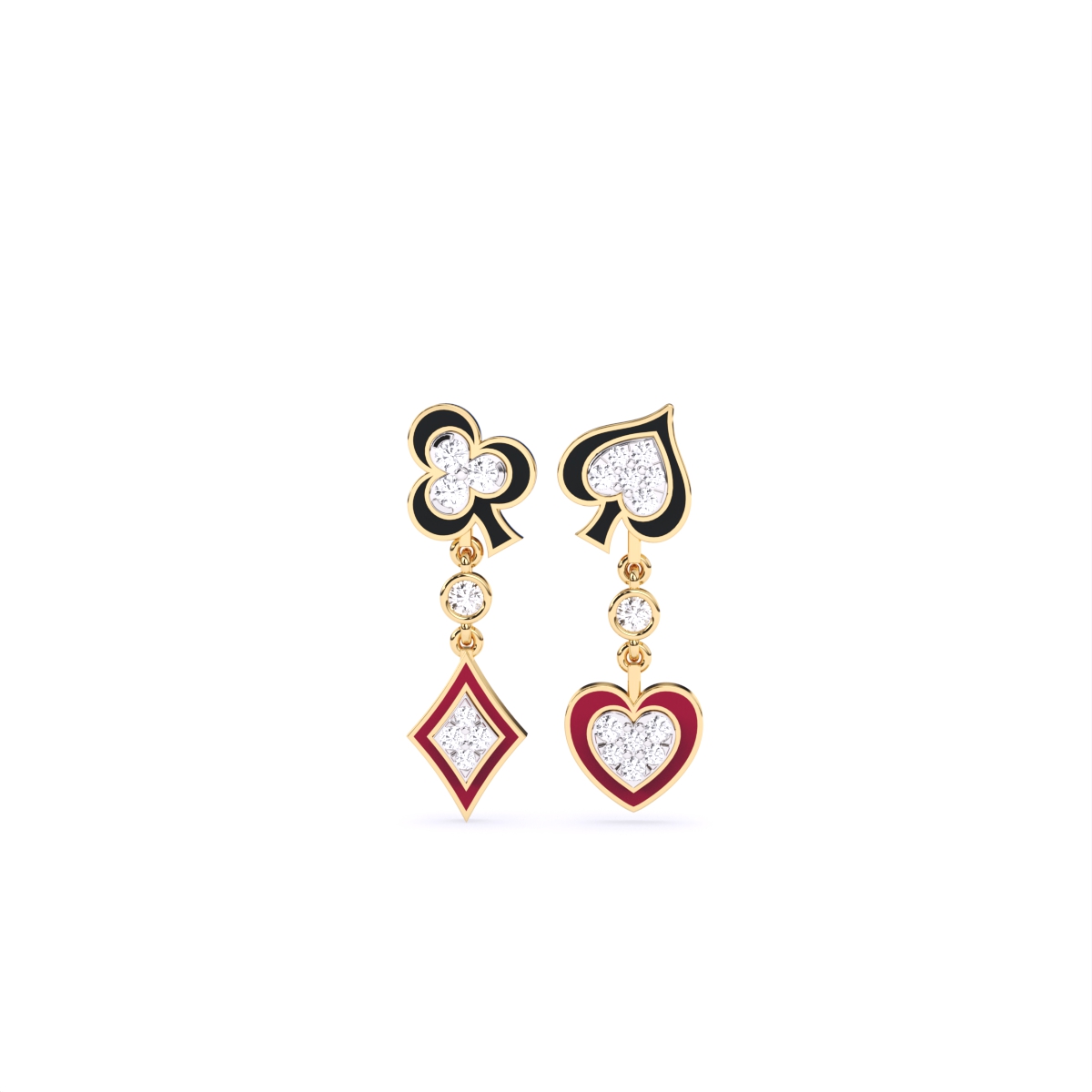Luxury Playing Card Inspired Enamel Heart Earrings
