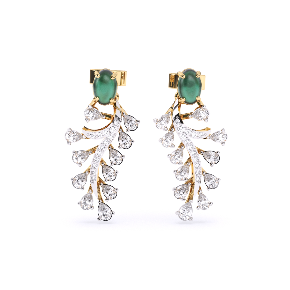 Leaf Shaped  Gold Lab Diamond Earrings