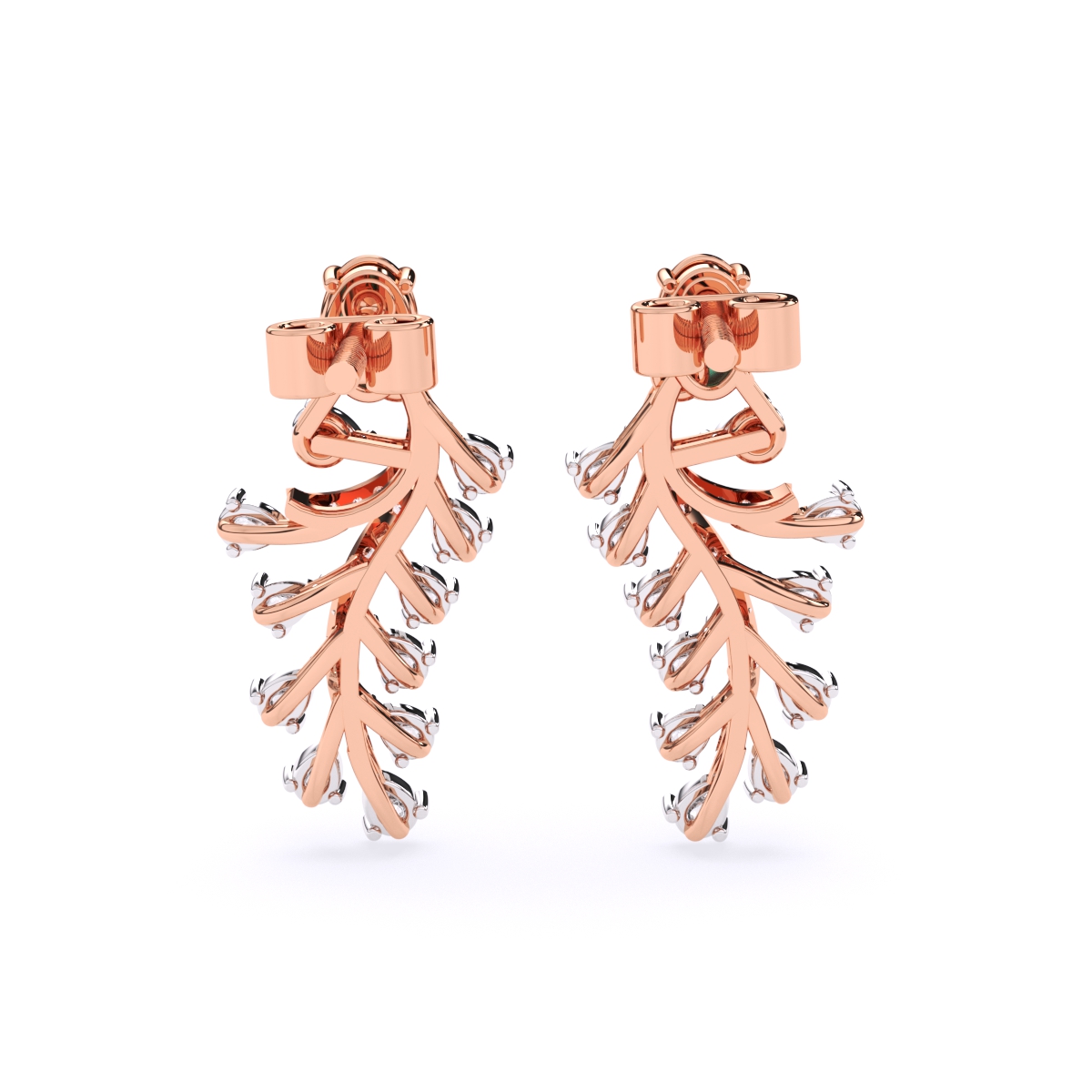 Leaf Shaped  Gold Lab Diamond Earrings