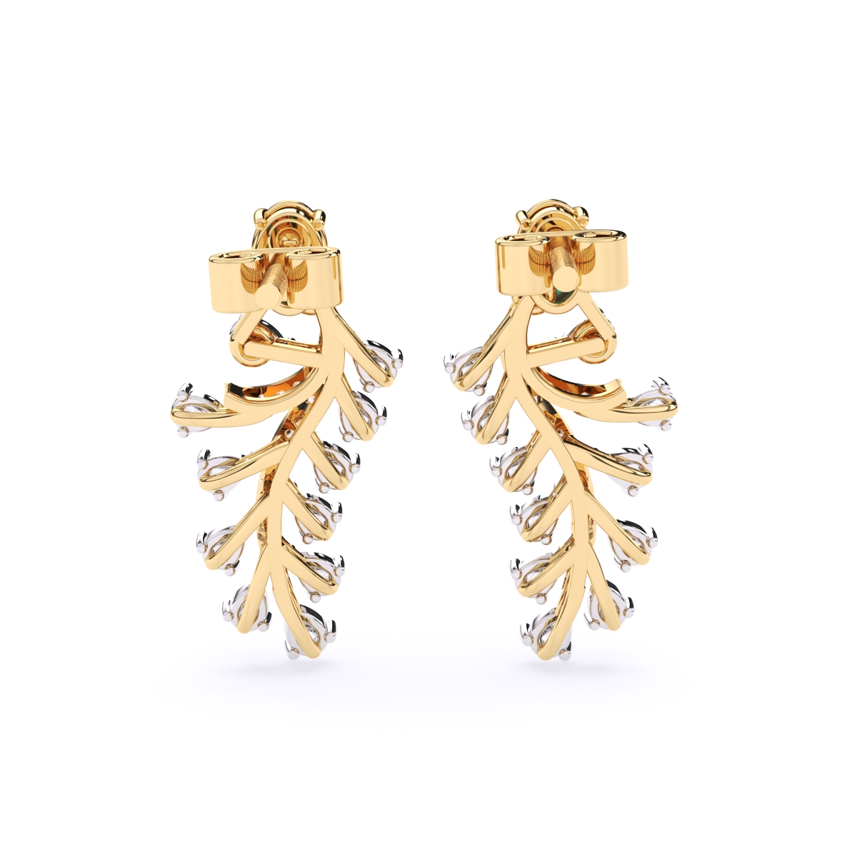 Leaf Shaped  Gold Lab Diamond Earrings