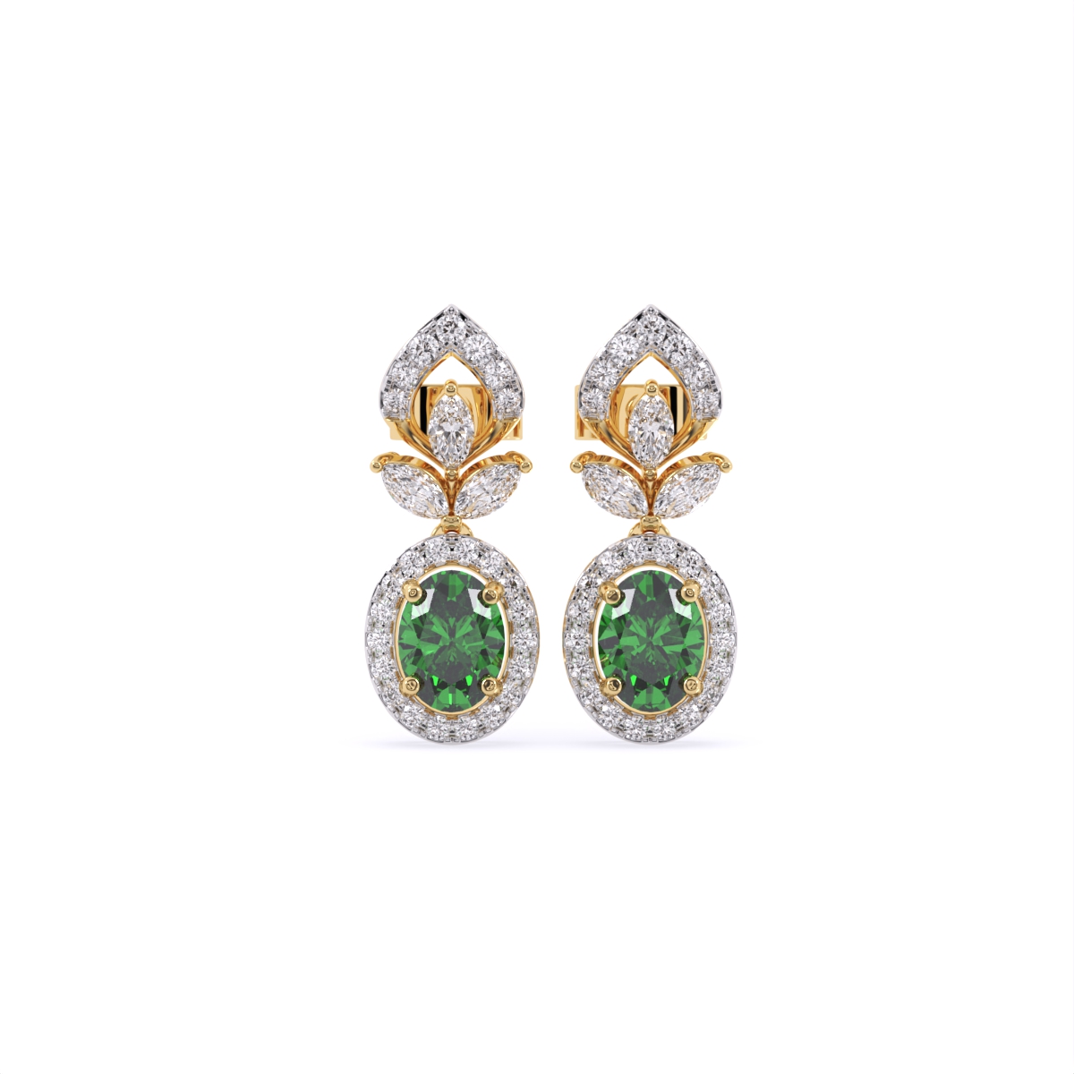 Green Oval Tear Drop Lab Diamond Earrings