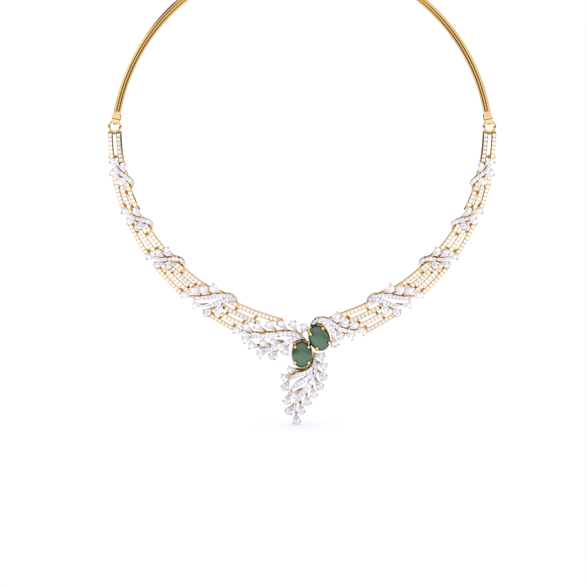 Leaf Shaped Gold Lab Diamond Necklace