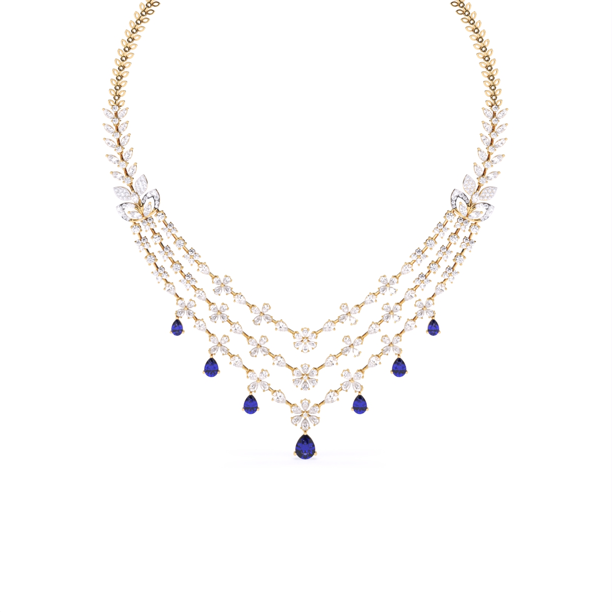 Designer Triple Layered Lab Diamond Necklace Set