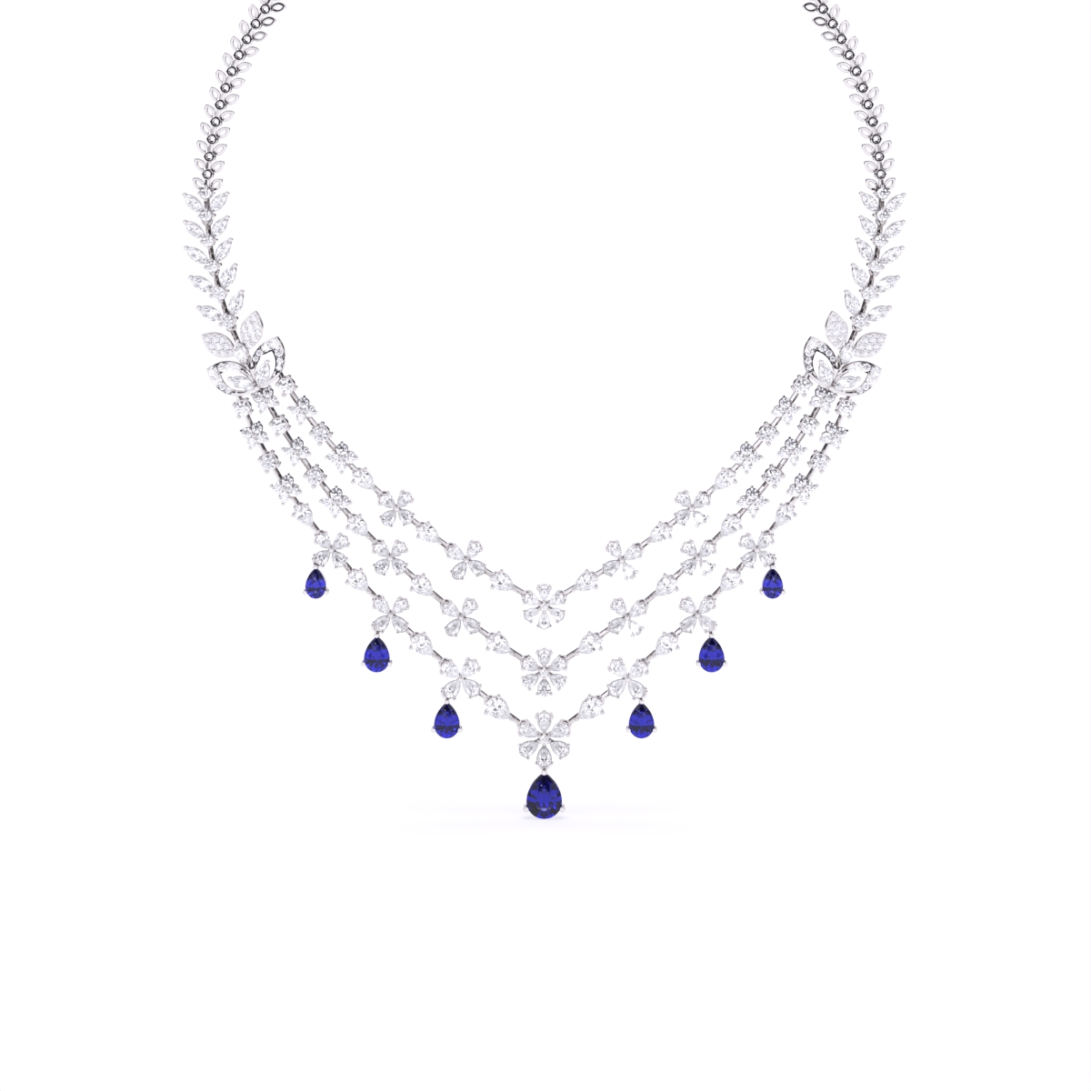 Designer Triple Layered Lab Diamond Necklace Set