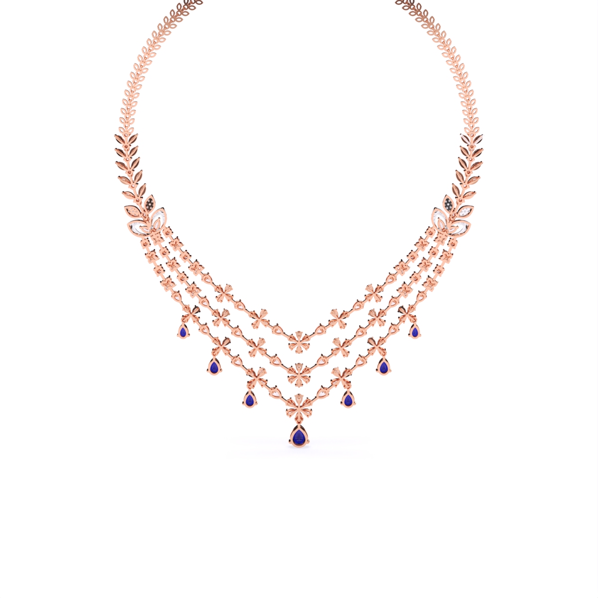 Designer Triple Layered Lab Diamond Necklace Set