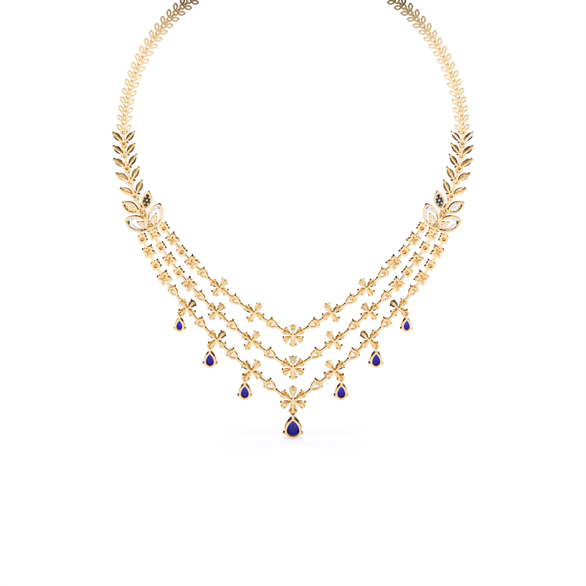 Designer Triple Layered Lab Diamond Necklace Set