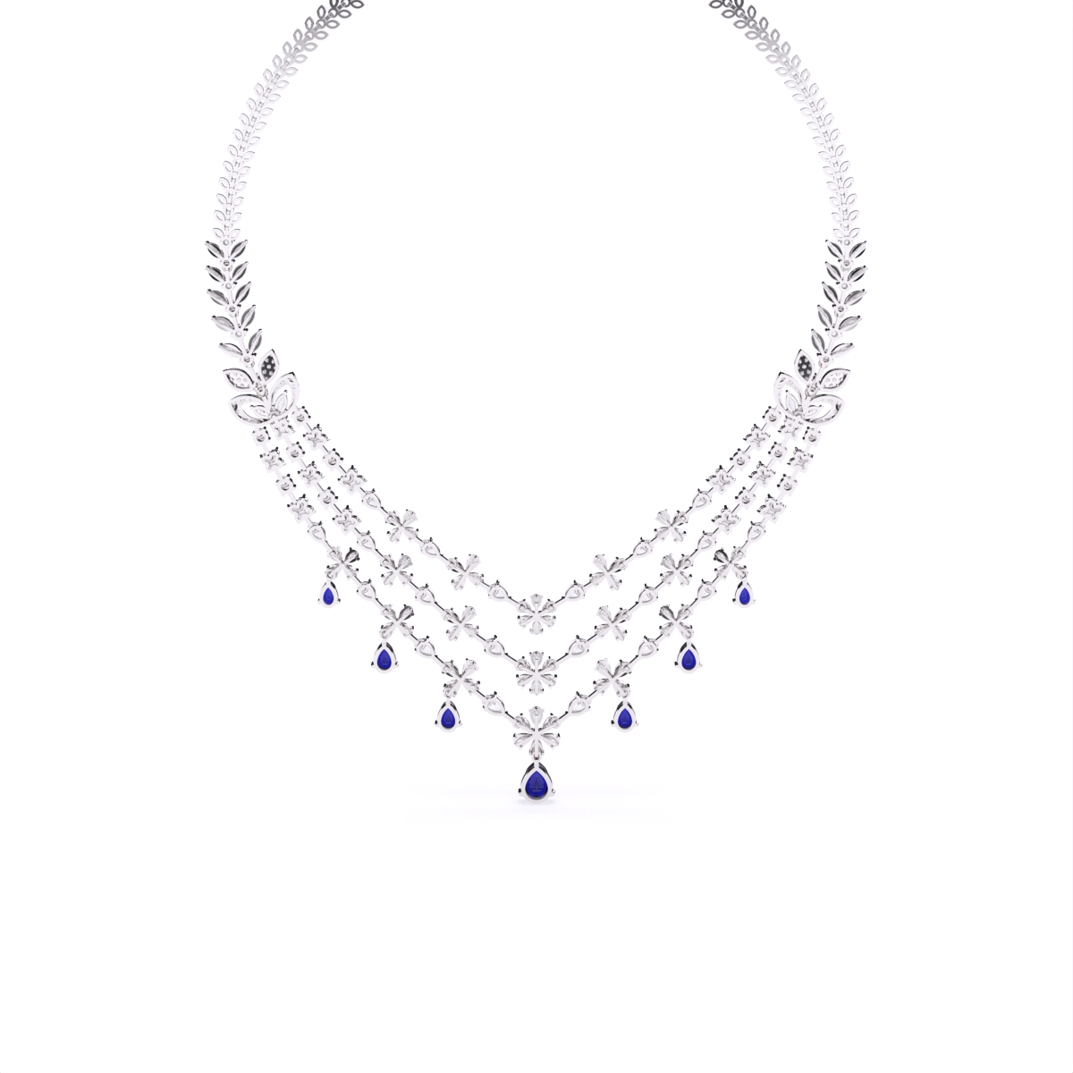 Designer Triple Layered Lab Diamond Necklace Set