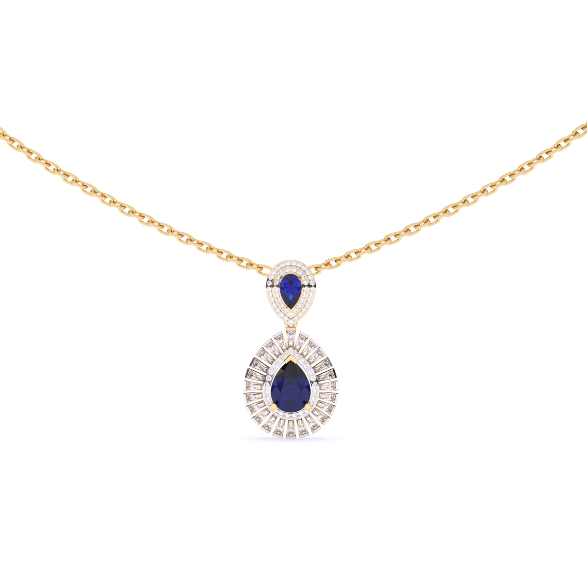 Lab Grown Diamond & Sapphire Pear Shaped Halo Pendant