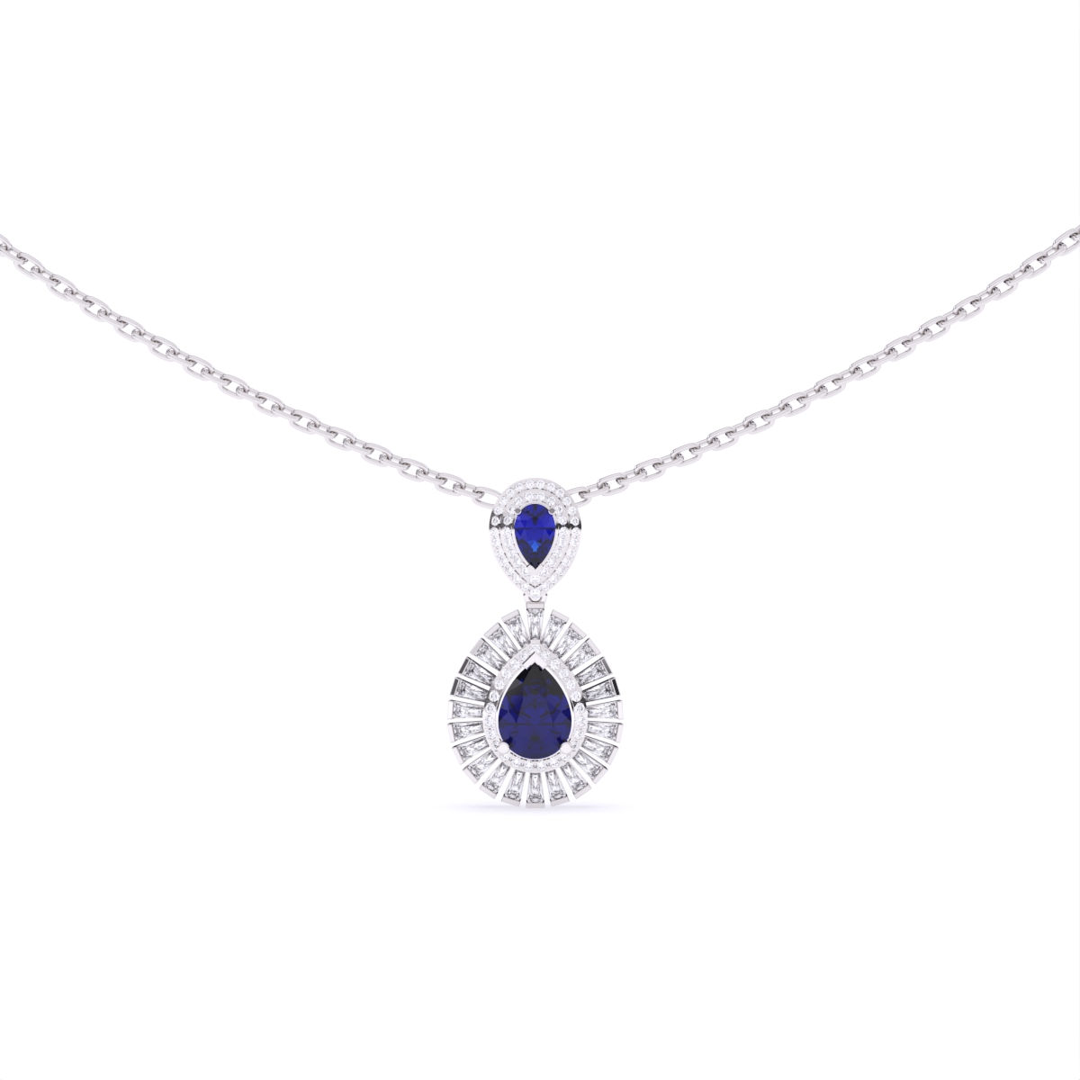 Lab Grown Diamond & Sapphire Pear Shaped Halo Pendant