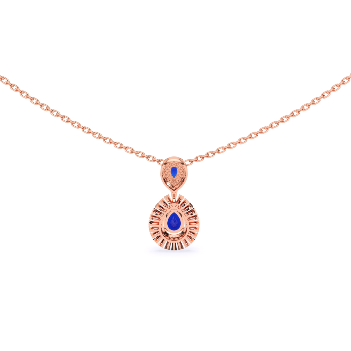 Lab Grown Diamond & Sapphire Pear Shaped Halo Pendant