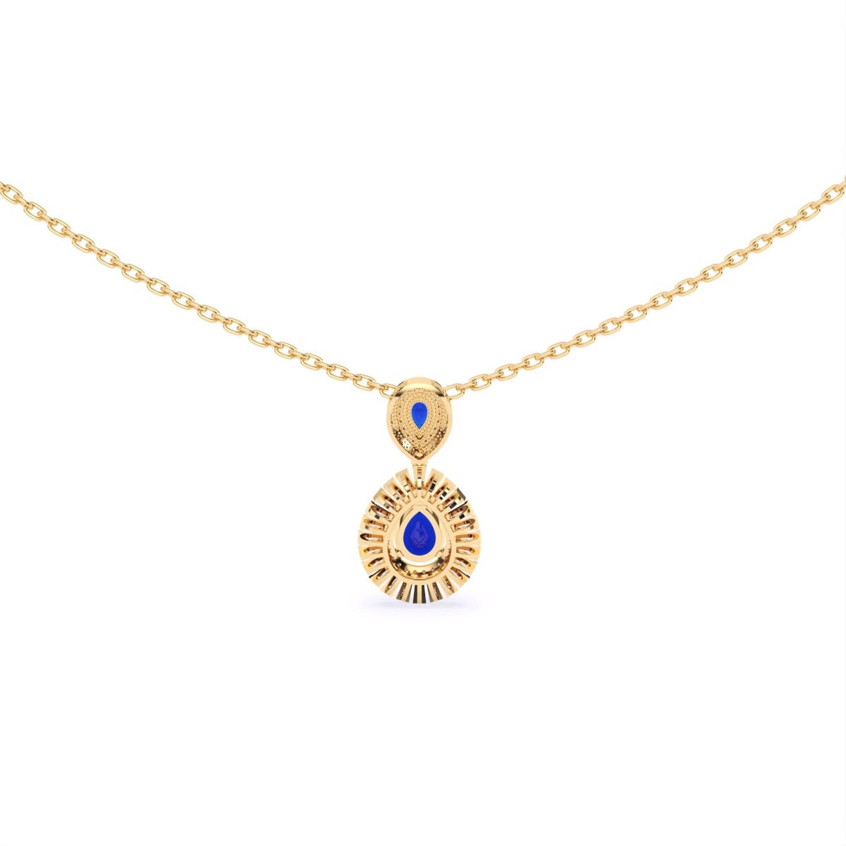 Lab Grown Diamond & Sapphire Pear Shaped Halo Pendant