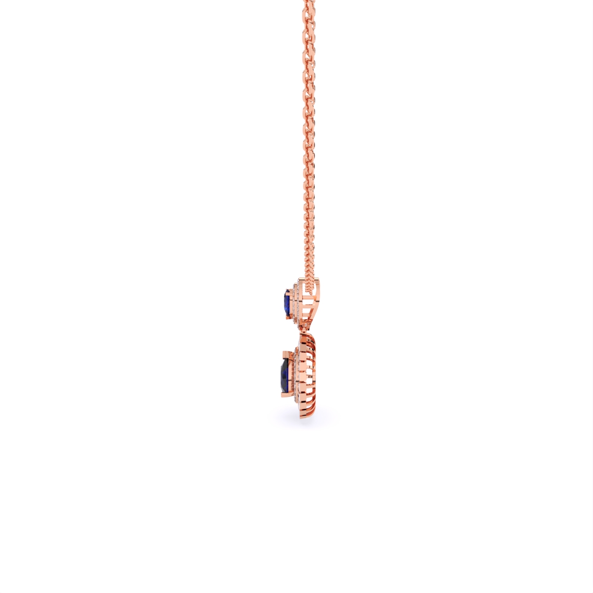 Lab Grown Diamond & Sapphire Pear Shaped Halo Pendant