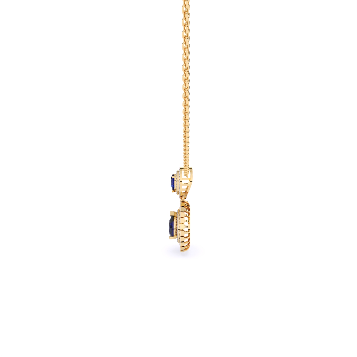 Lab Grown Diamond & Sapphire Pear Shaped Halo Pendant