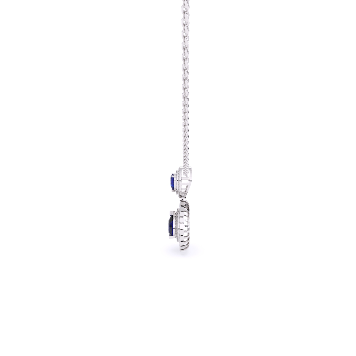 Lab Grown Diamond & Sapphire Pear Shaped Halo Pendant