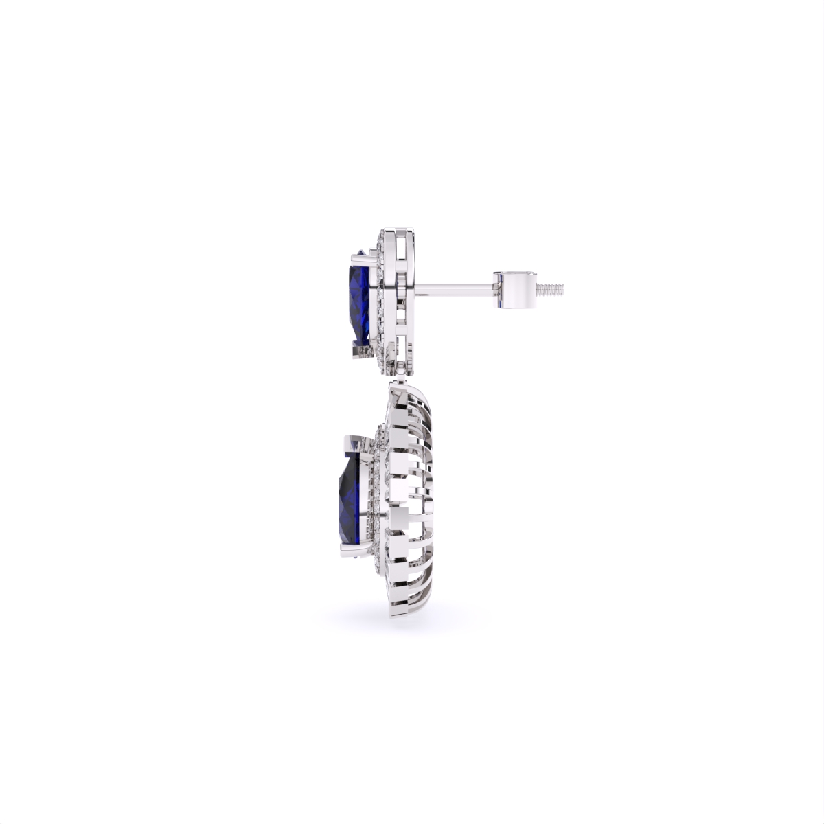 Sapphire Pear Shaped lab Diamond Halo Earrings