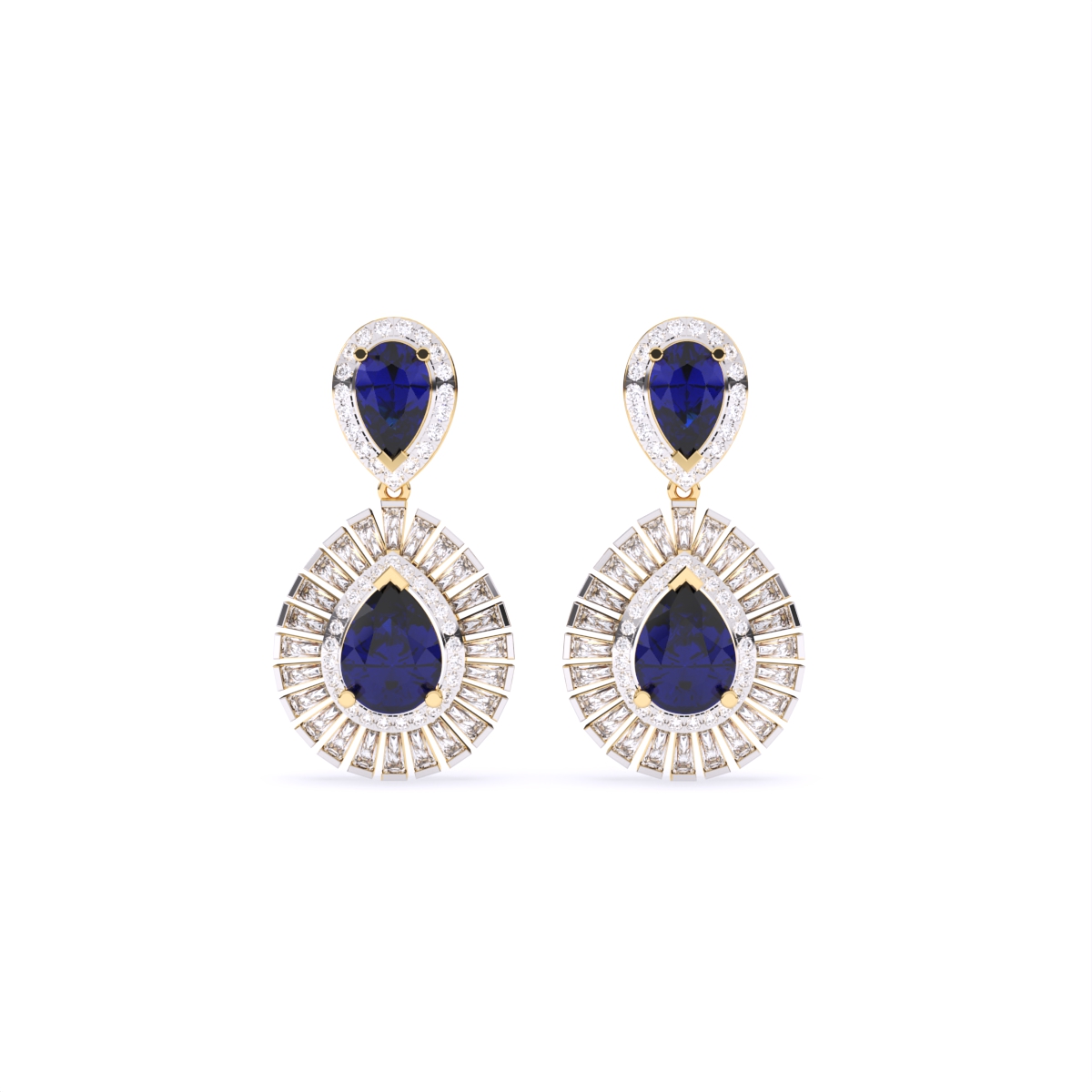 Sapphire Pear Shaped lab Diamond Halo Earrings
