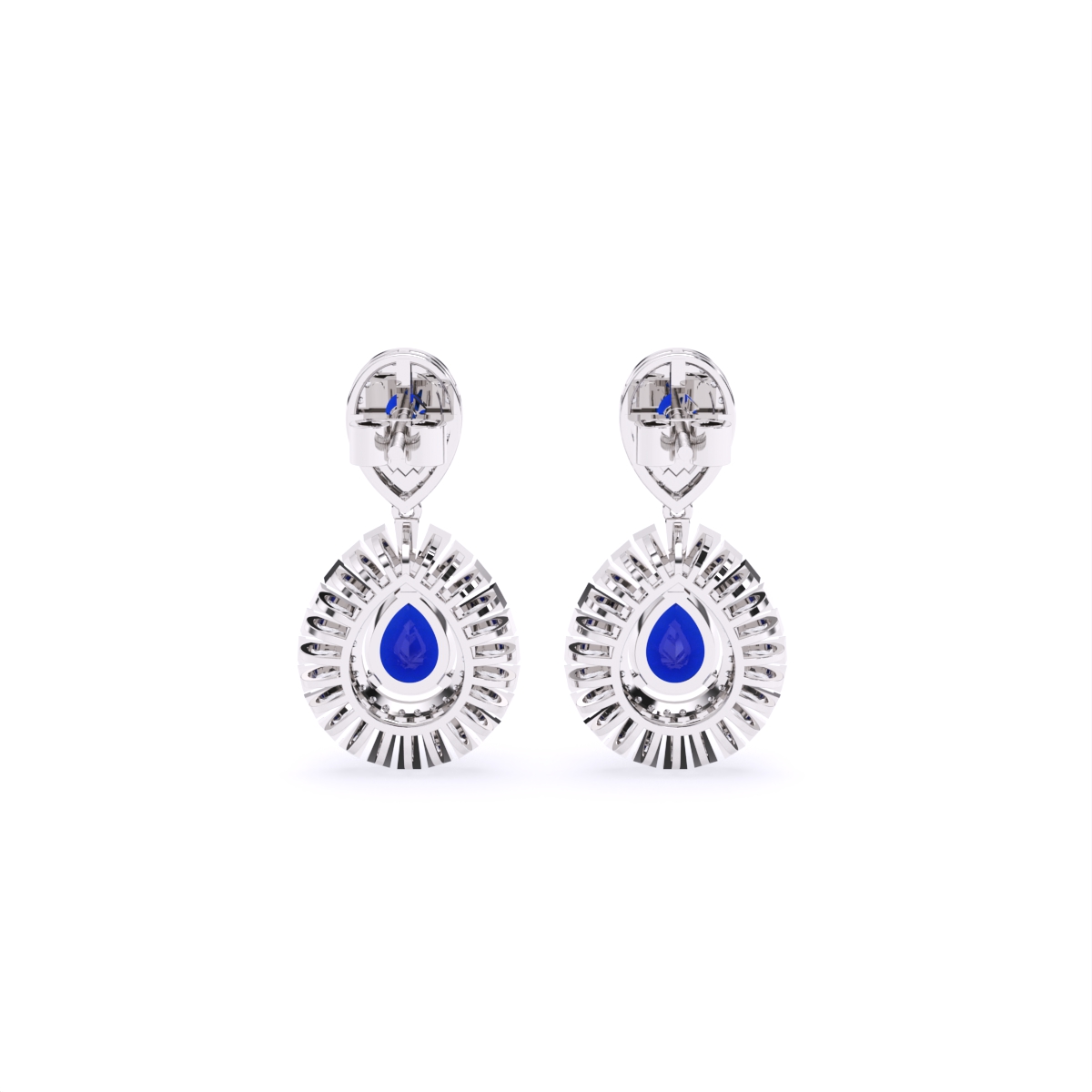 Sapphire Pear Shaped lab Diamond Halo Earrings