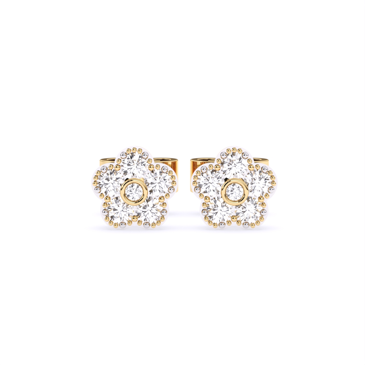 Flower Style Gold Pendant Lab Diamond Earrings