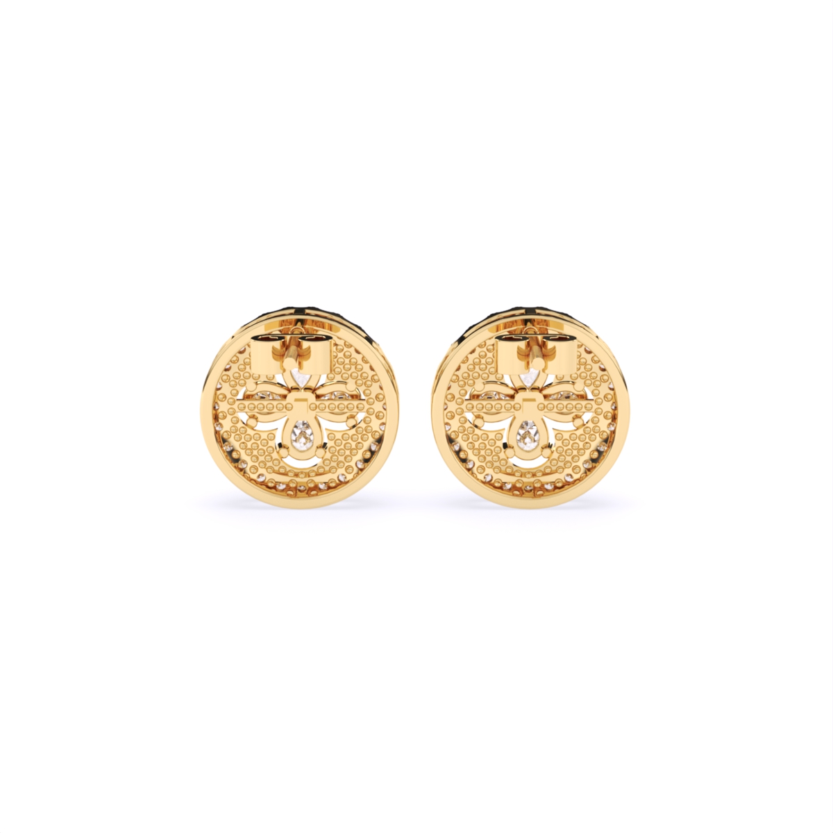 Elegant Floral Round Lab Diamond Stud Earrings
