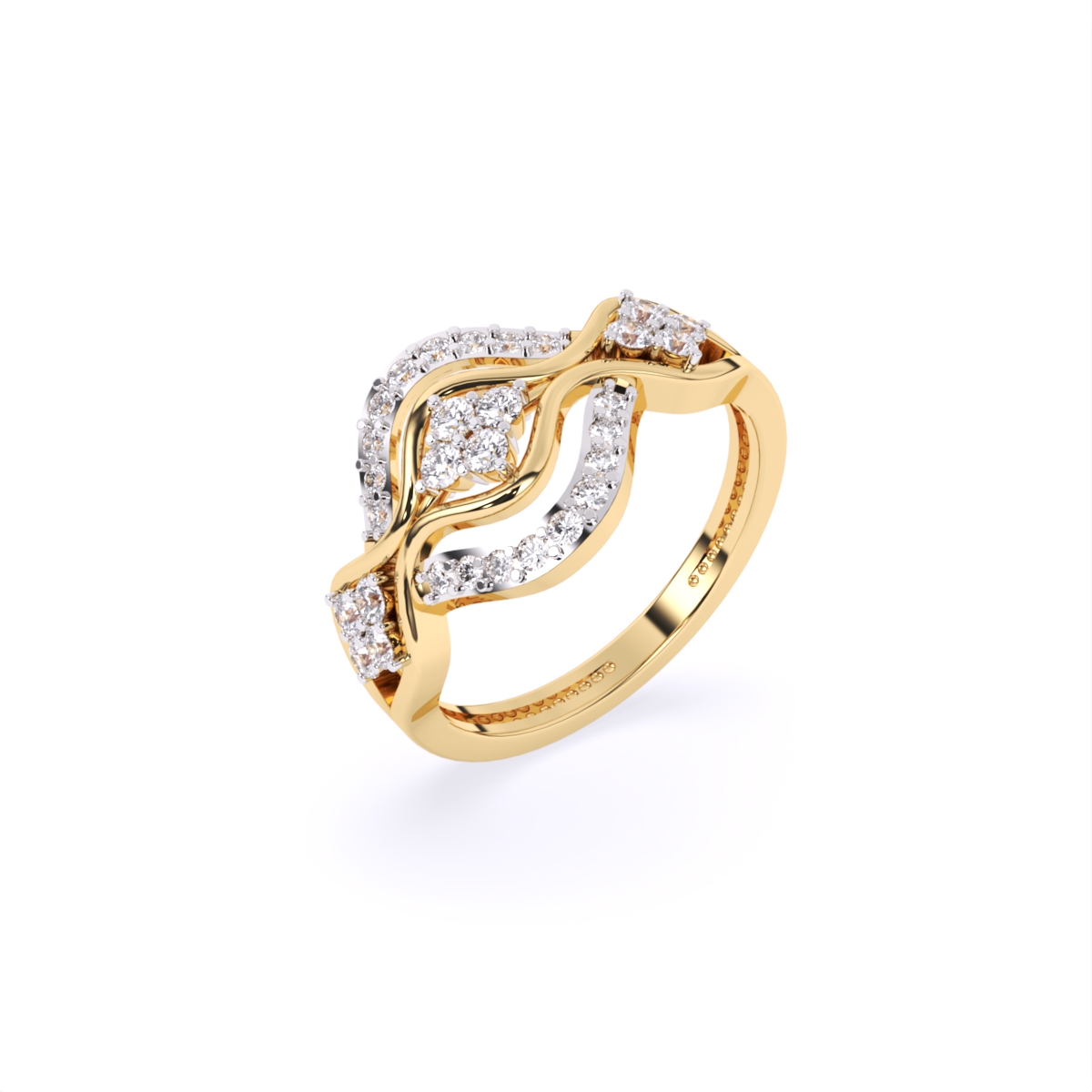 Exquisite Gold Lab Diamond Wave Design Ring
