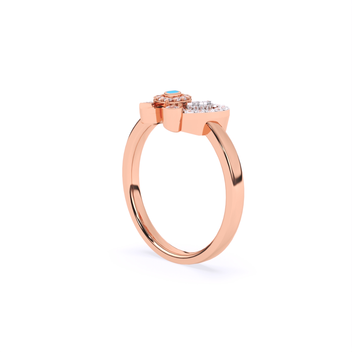 Heart Shaped Blue Enamel Evil Eye Accent Engagement Ring