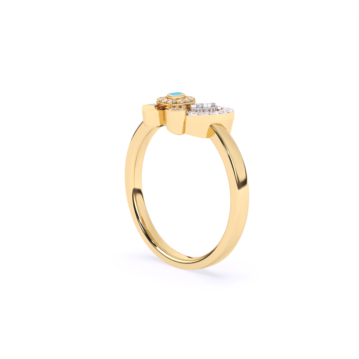 Heart Shaped Blue Enamel Evil Eye Accent Engagement Ring