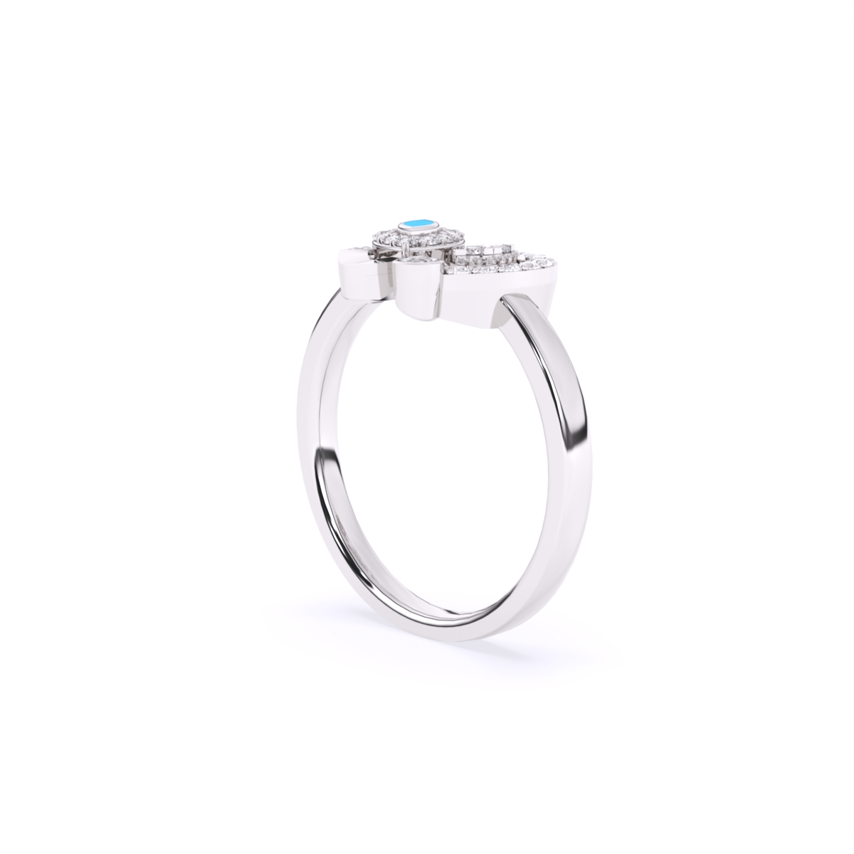 Heart Shaped Blue Enamel Evil Eye Accent Engagement Ring