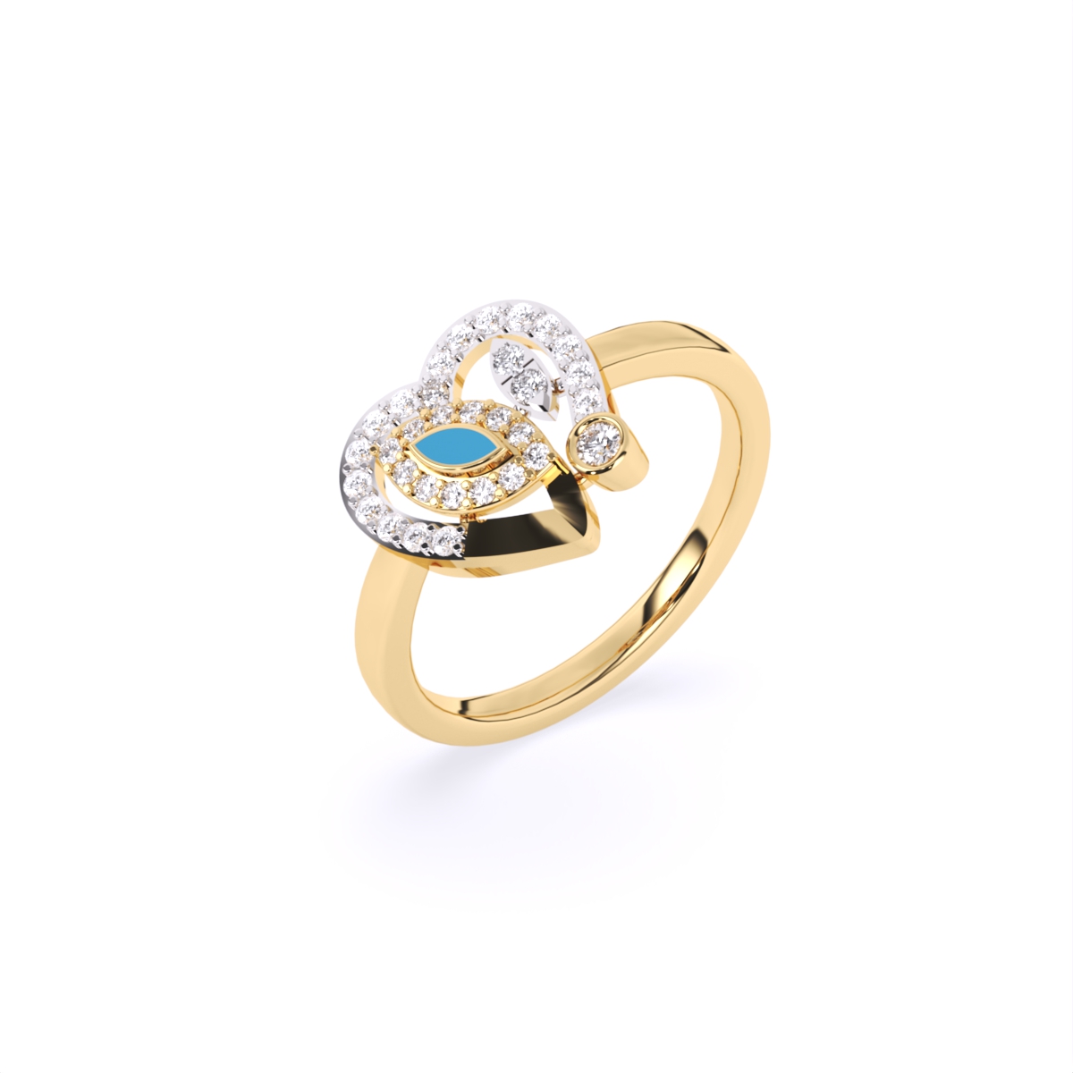Heart Shaped Blue Enamel Evil Eye Accent Engagement Ring