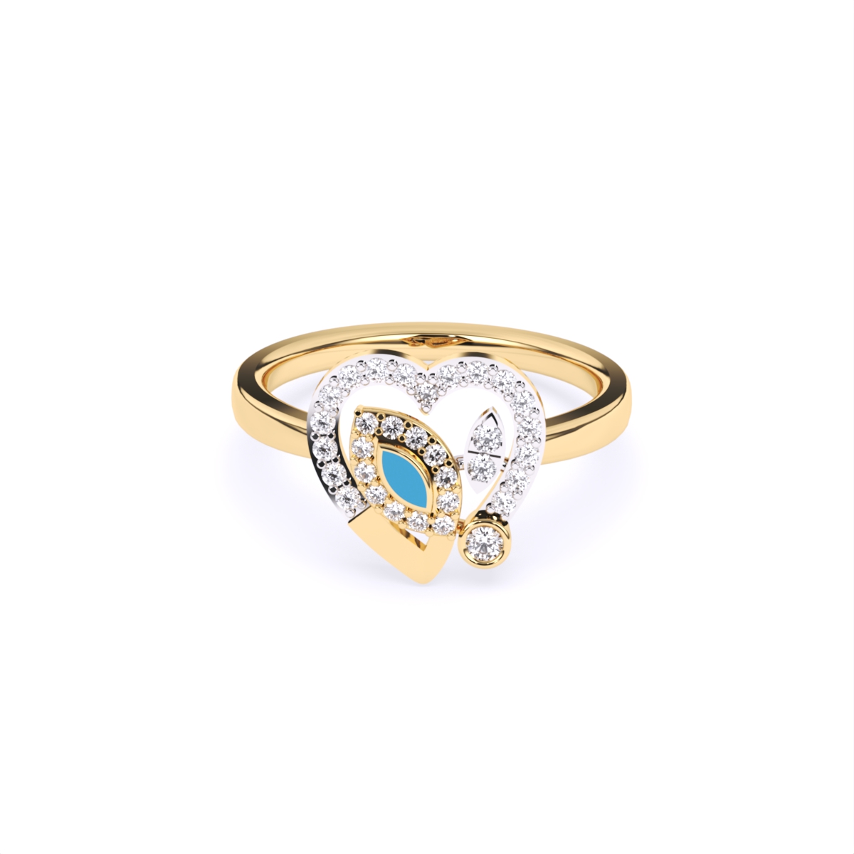 Heart Shaped Blue Enamel Evil Eye Accent Engagement Ring