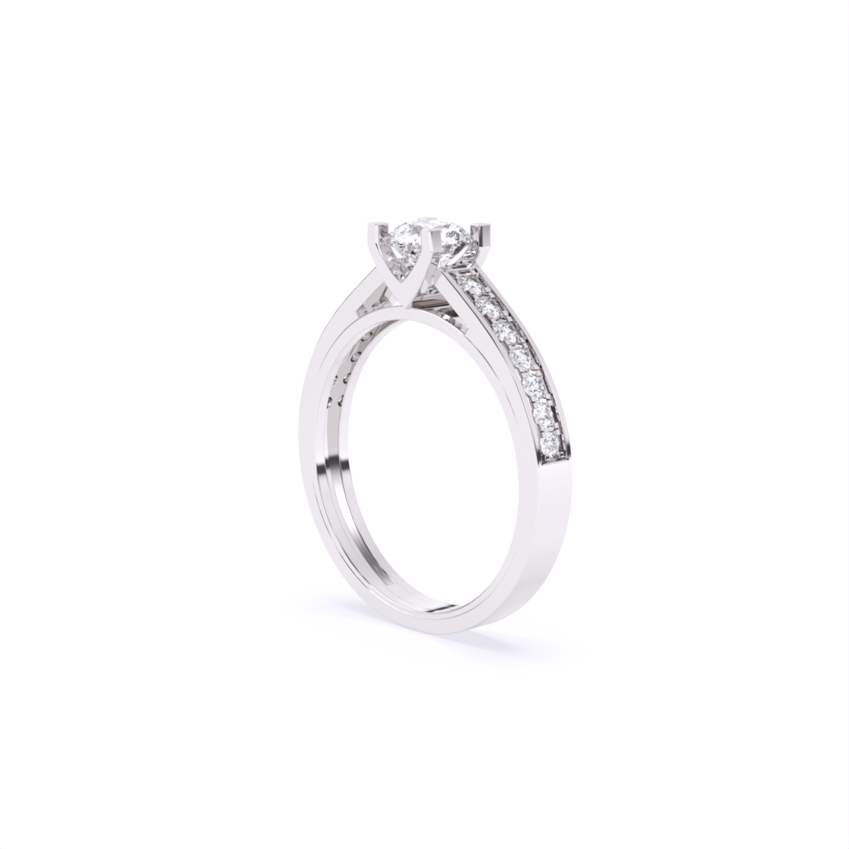 Round Solitaire Side Accents Lab Diamond Ring