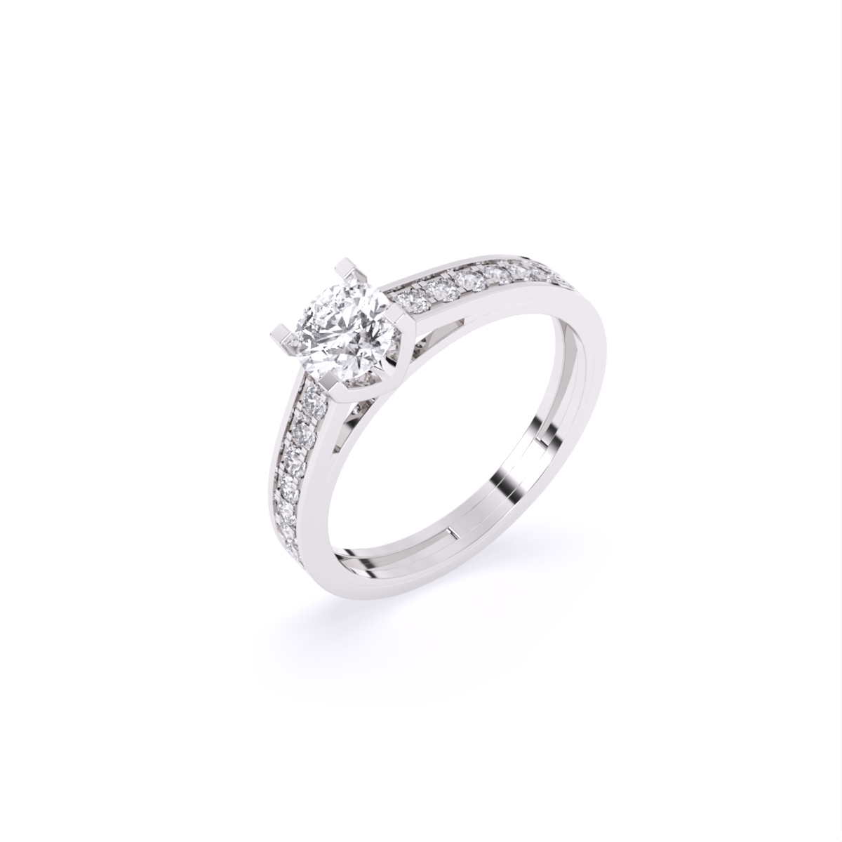 Round Solitaire Side Accents Lab Diamond Ring