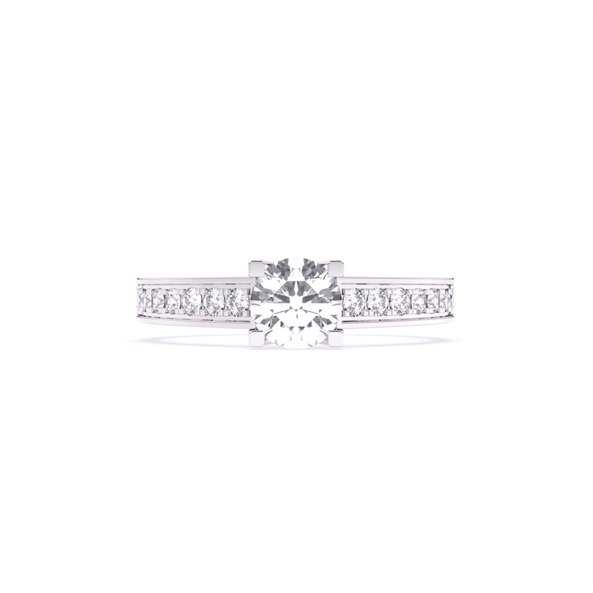 Round Solitaire Side Accents Lab Diamond Ring