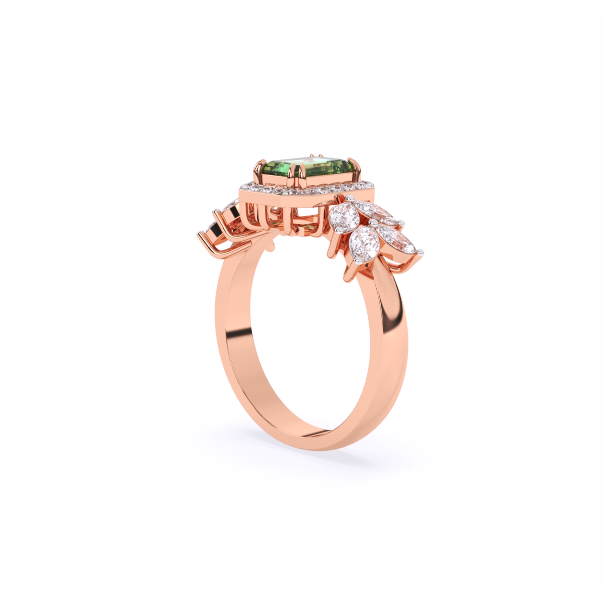 Green Emerald Side Marquise Lab Grown Diamond Ring