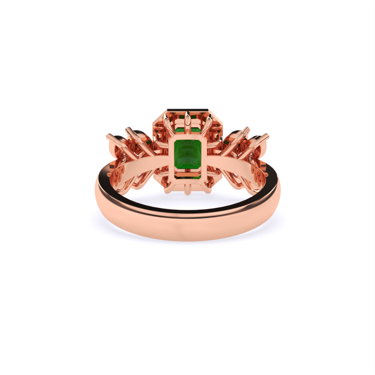 Green Emerald Side Marquise Lab Grown Diamond Ring
