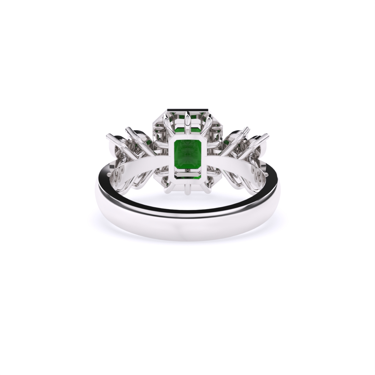 Green Emerald Side Marquise Lab Grown Diamond Ring