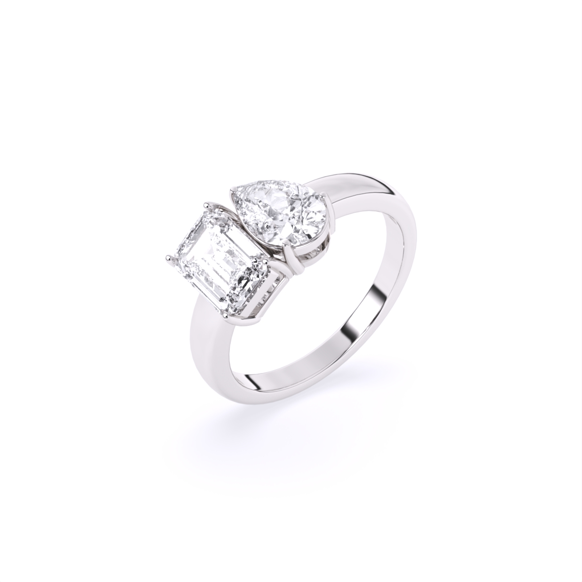 Pear & Emerald Toi Et Moi Engagement Ring