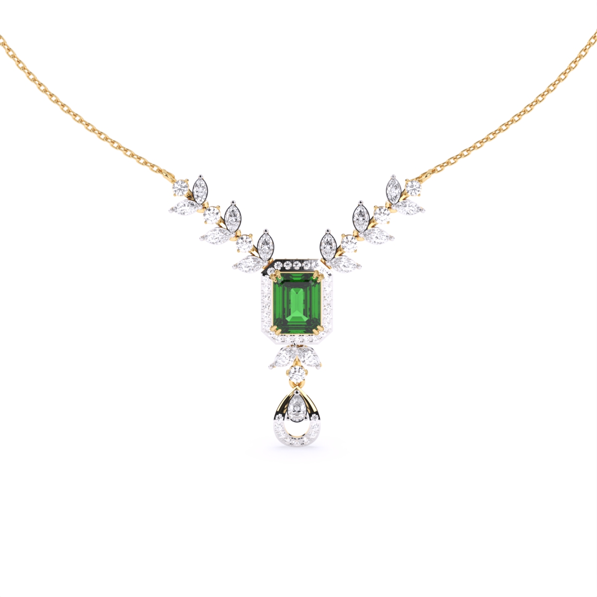 Emerald Elegance Gold Lab Diamond Necklace