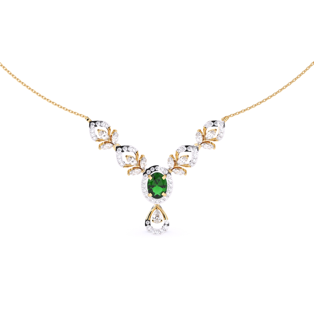 Luxury Green Gemstone and Lab Diamond Designer Necklace