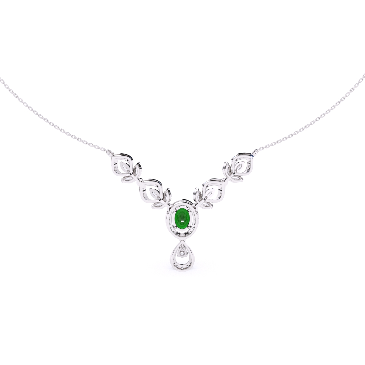 Luxury Green Gemstone and Lab Diamond Designer Necklace