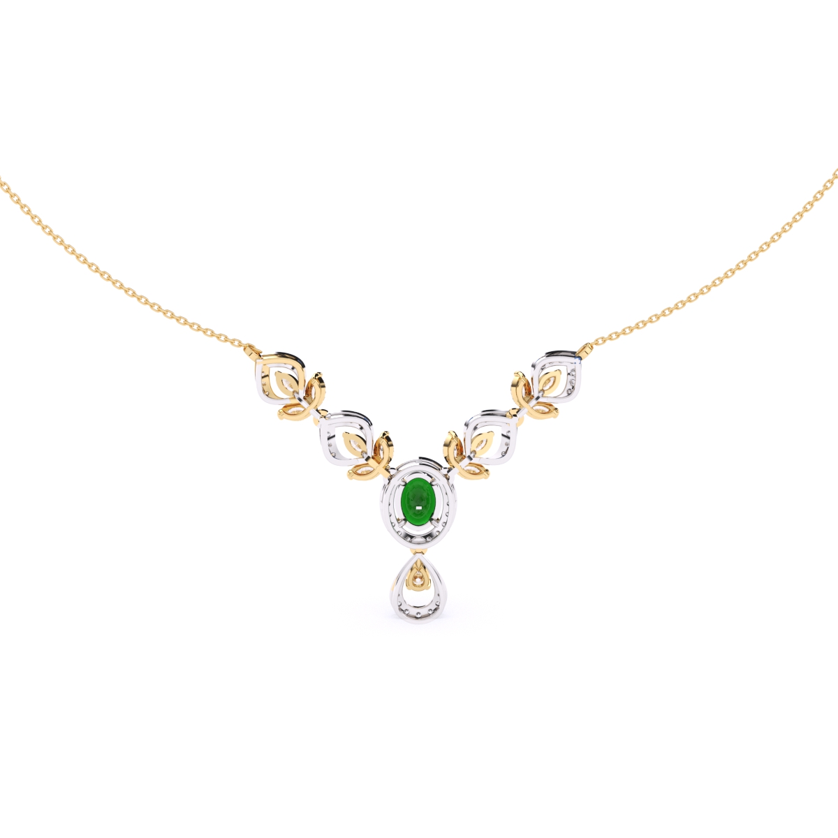 Luxury Green Gemstone and Lab Diamond Designer Necklace