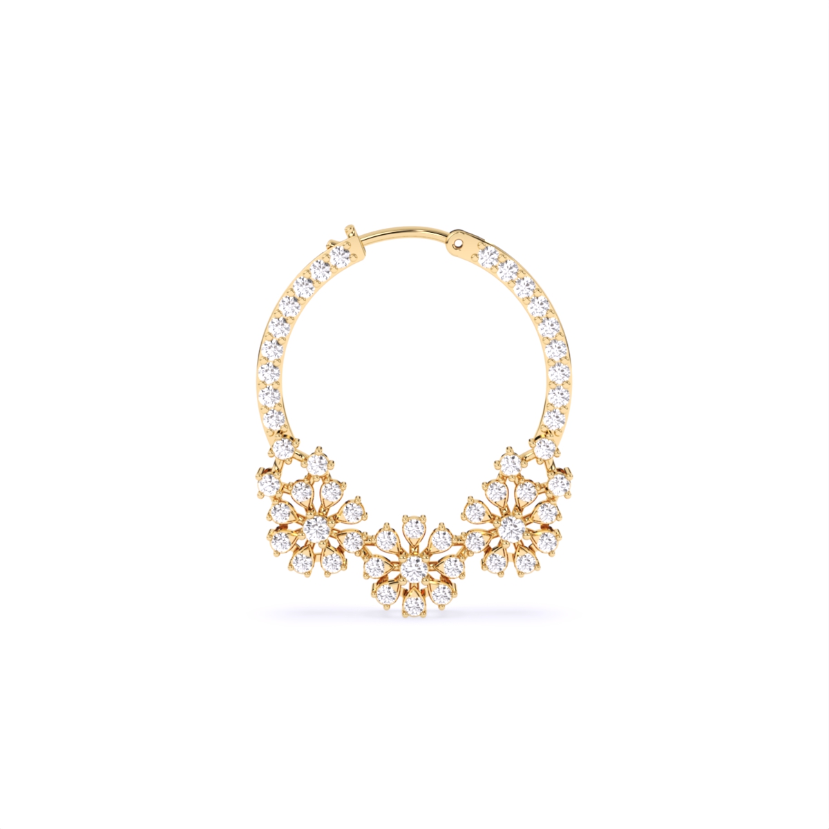 Floral Design Gold Lab Diamond Hoop Nose Ring