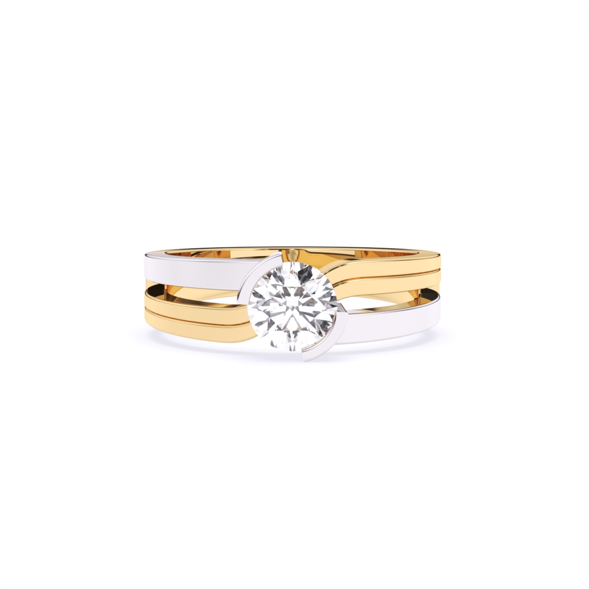 Round Two Tone 14K Gold Couple Band