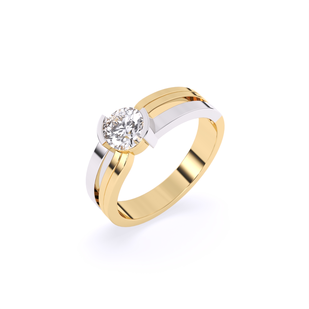 Round Two Tone 14K Gold Couple Band