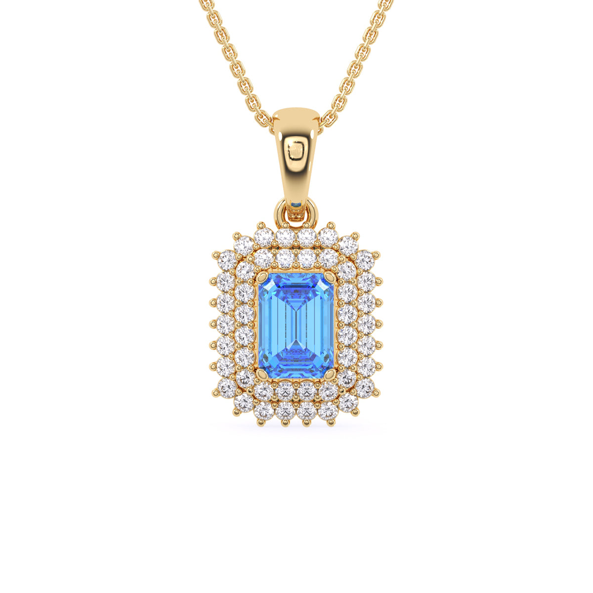 Attractive Blue Emerald Double Halo Charm Pendant