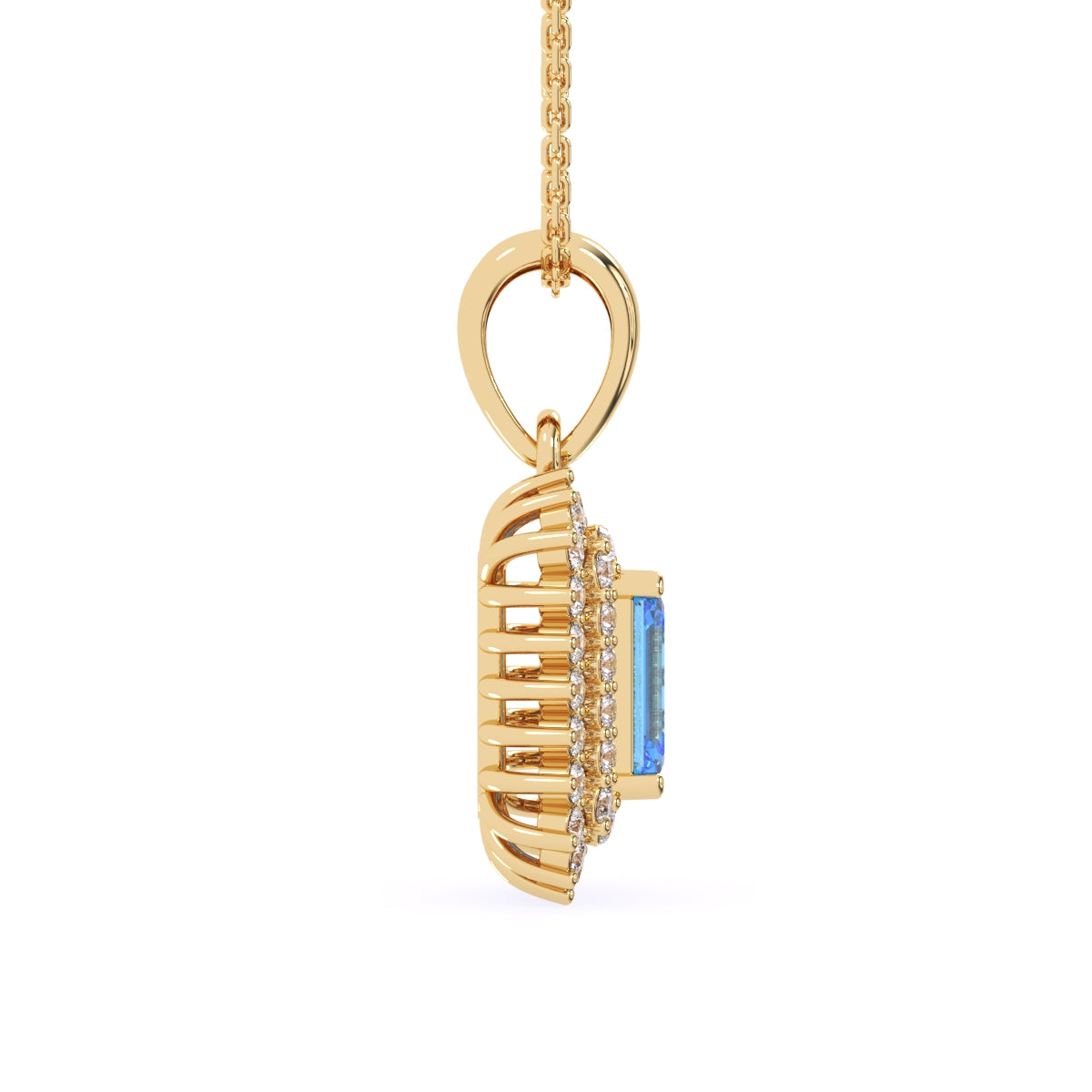 Attractive Blue Emerald Double Halo Charm Pendant