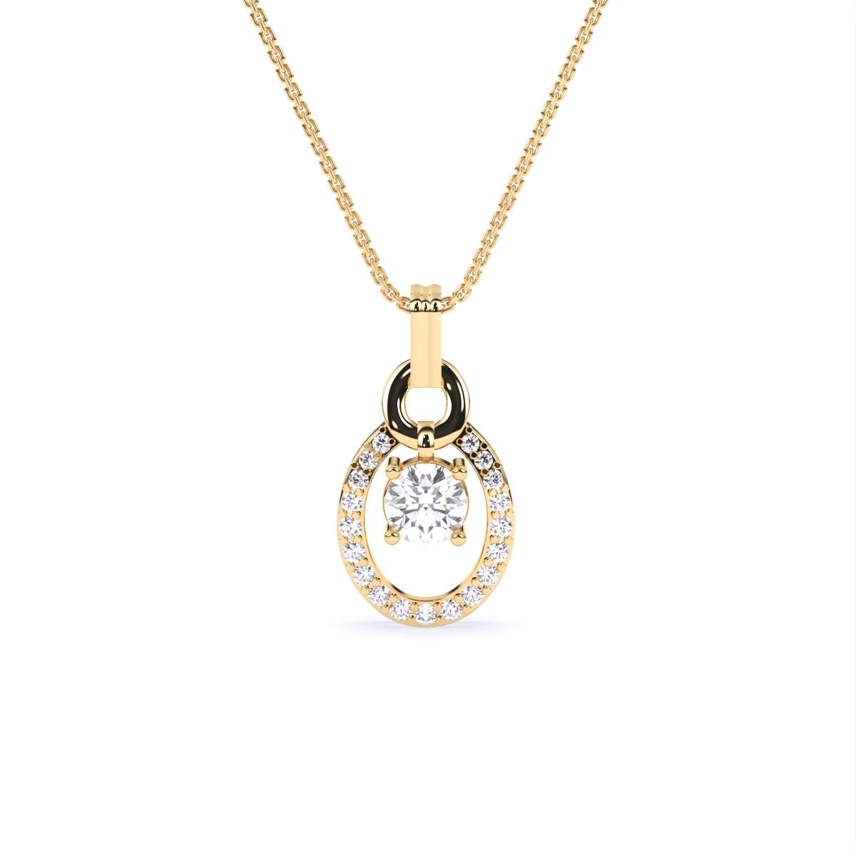 14K Gold Oval Shape Round Halo Lab Diamond Pendant
