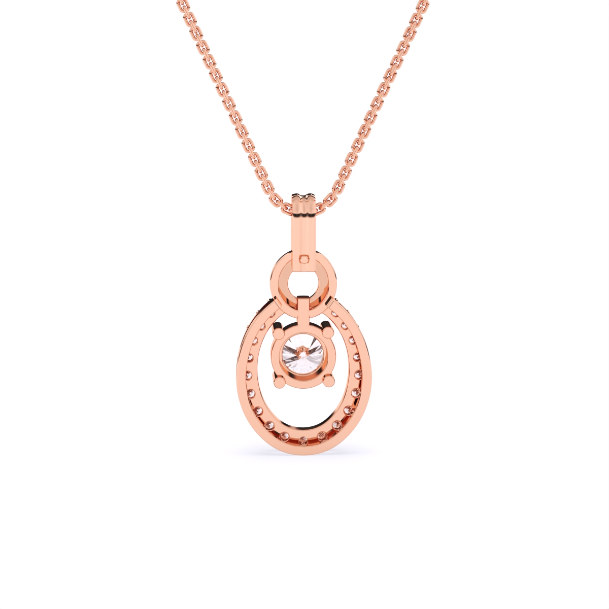 14K Gold Oval Shape Round Halo Lab Diamond Pendant